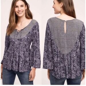 Anthropologie Paisley Peplum Crochet Bib Akemi Kin Small Navy Blue